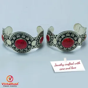 Antique Tribal Coral Stone Cuff Bracelet