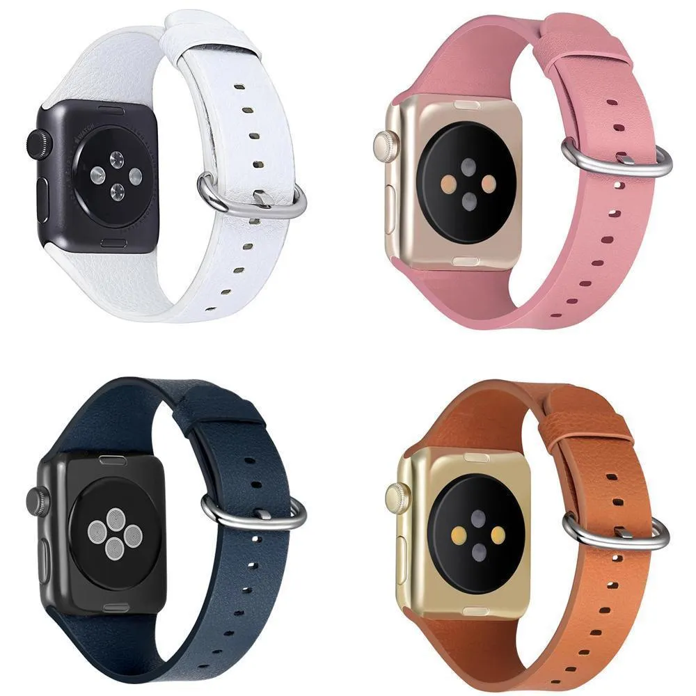 Apple Watch Minimalist simple leather band, silver buckle gift for men women girl, iwatch bracelet 3 4 5 6 38/40mm 42/44mm - US Fast Shipping