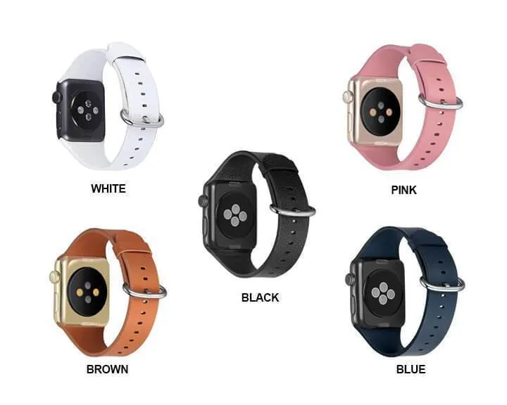 Apple Watch Minimalist simple leather band, silver buckle gift for men women girl, iwatch bracelet 3 4 5 6 38/40mm 42/44mm - US Fast Shipping