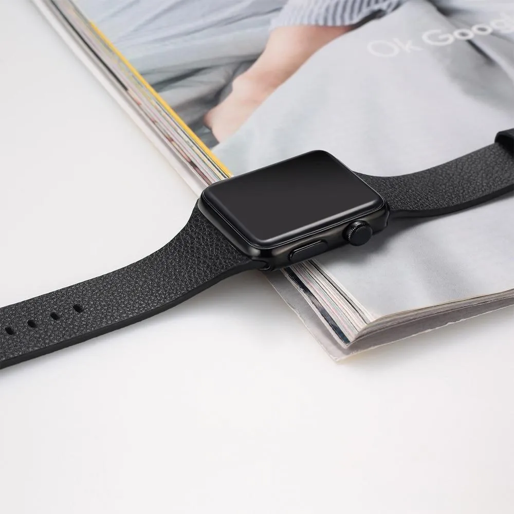 Apple Watch Minimalist simple leather band, silver buckle gift for men women girl, iwatch bracelet 3 4 5 6 38/40mm 42/44mm - US Fast Shipping
