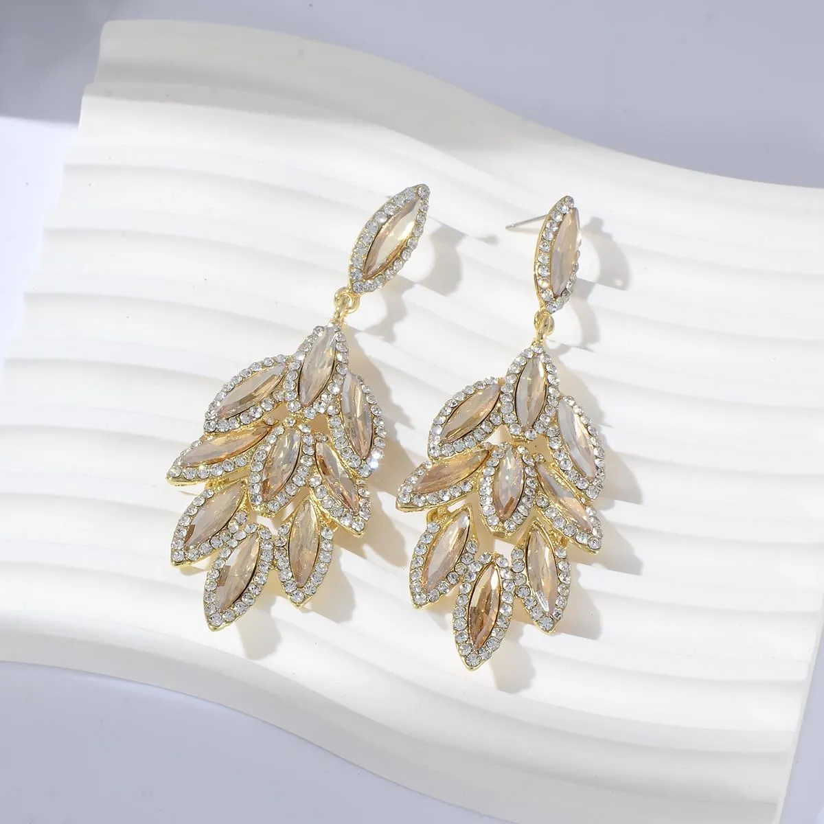 Austrian Crystal Dangle Oversized Earrings for Women 14K Glod Plated Jewelry