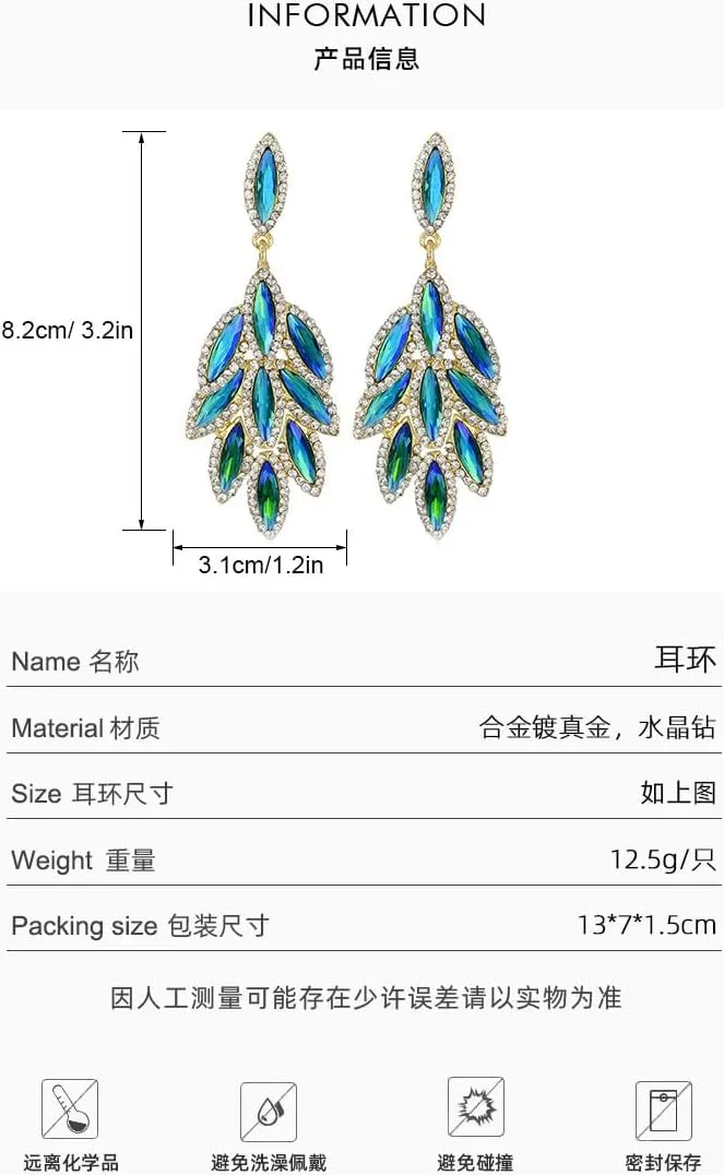 Austrian Crystal Dangle Oversized Earrings for Women 14K Glod Plated Jewelry