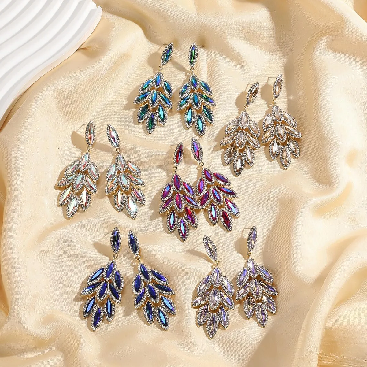Austrian Crystal Dangle Oversized Earrings for Women 14K Glod Plated Jewelry