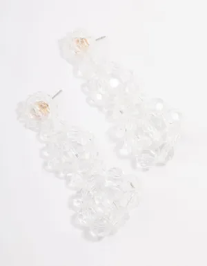 Beaded Clear Flower Graduating Drop Earrings