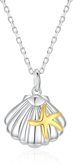 BEILIN Seashell Urn Necklace for Ashes 925 Sterling Silver Ocean Starfish Ash Pendant Memorial Keepsake Cremation Jewelry for Women