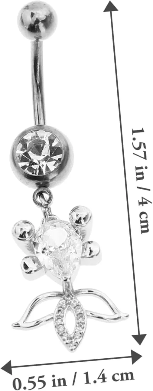 Belly Button Ring Jewelry with Rhinestone Studded Goldfish Charm Stainless Steel Piercing Navel Ring for