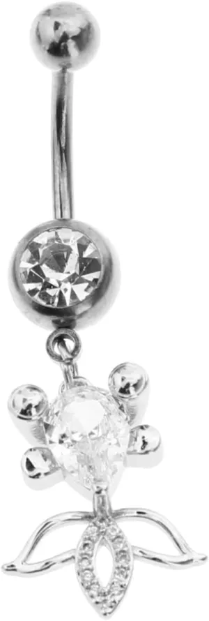 Belly Button Ring Jewelry with Rhinestone Studded Goldfish Charm Stainless Steel Piercing Navel Ring for