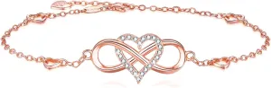 BlingGem Anklets for Women 925 Sterling Silver Infinity Hear Ankle Bracelet Cubic Zirconia Rose Gold Summer Beach Stylish Foot Chain Summer Vacation Jewelry Gift for Mom Women