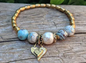 Blue Agate & Edison Pearl Bracelet