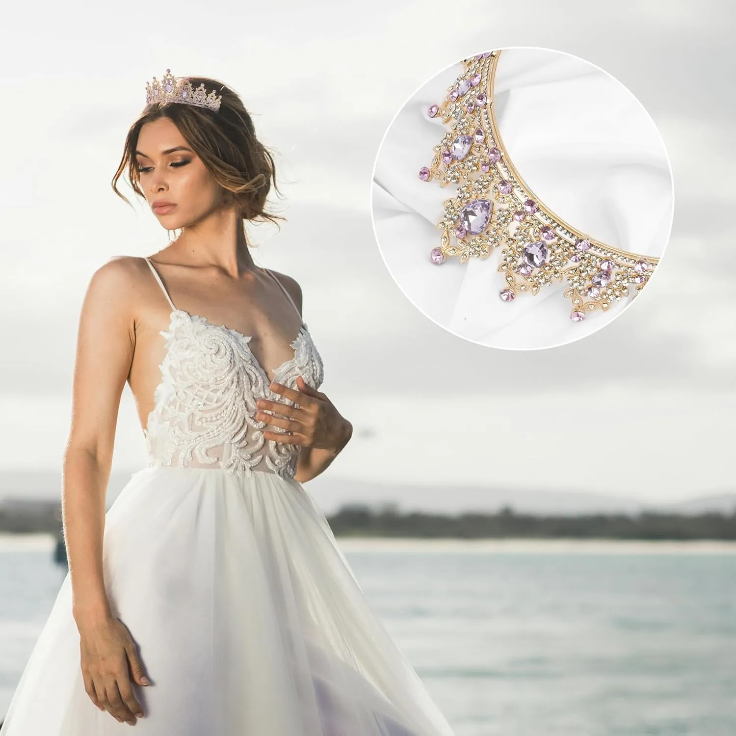 Blue Princess Tiara Crown - Crystal Quinceanera Tiara Headband for Women