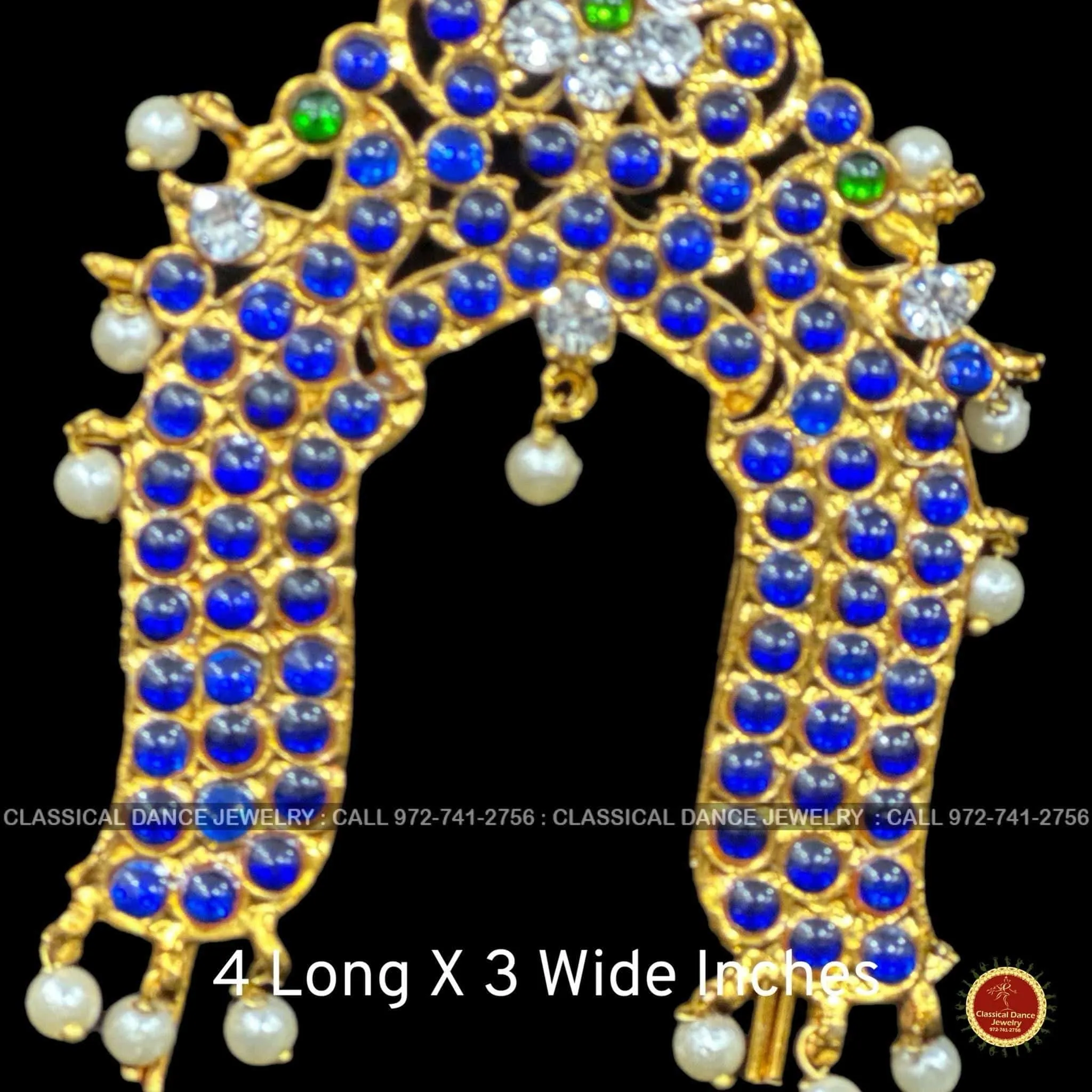 BLUE Temple Kemp Tiara Pin Indian Jewelry | Kireet | Bharatnatyam, Kuchipudi, Engagement, Weddings, Birthdays | Classical Dance Jewelry