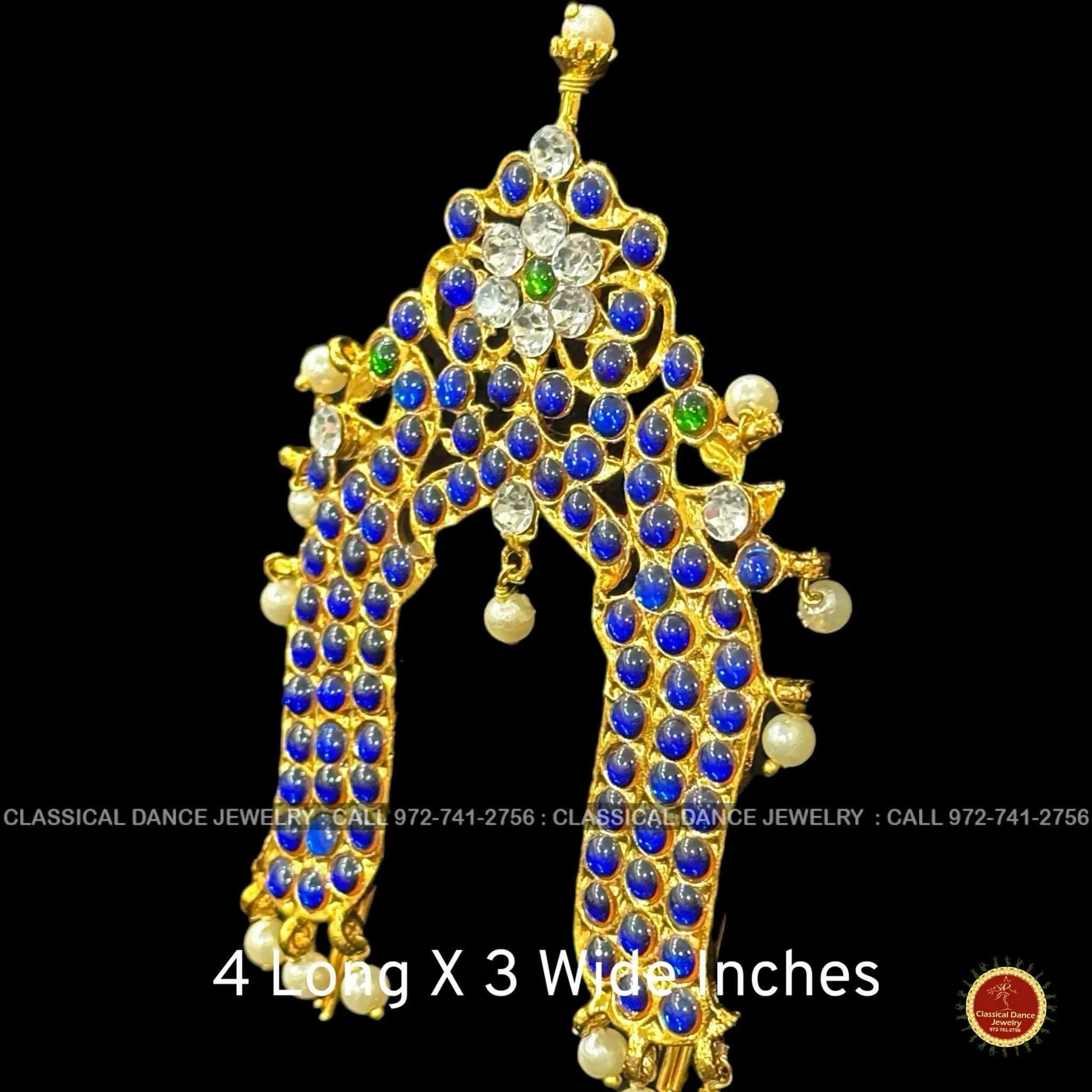 BLUE Temple Kemp Tiara Pin Indian Jewelry | Kireet | Bharatnatyam, Kuchipudi, Engagement, Weddings, Birthdays | Classical Dance Jewelry