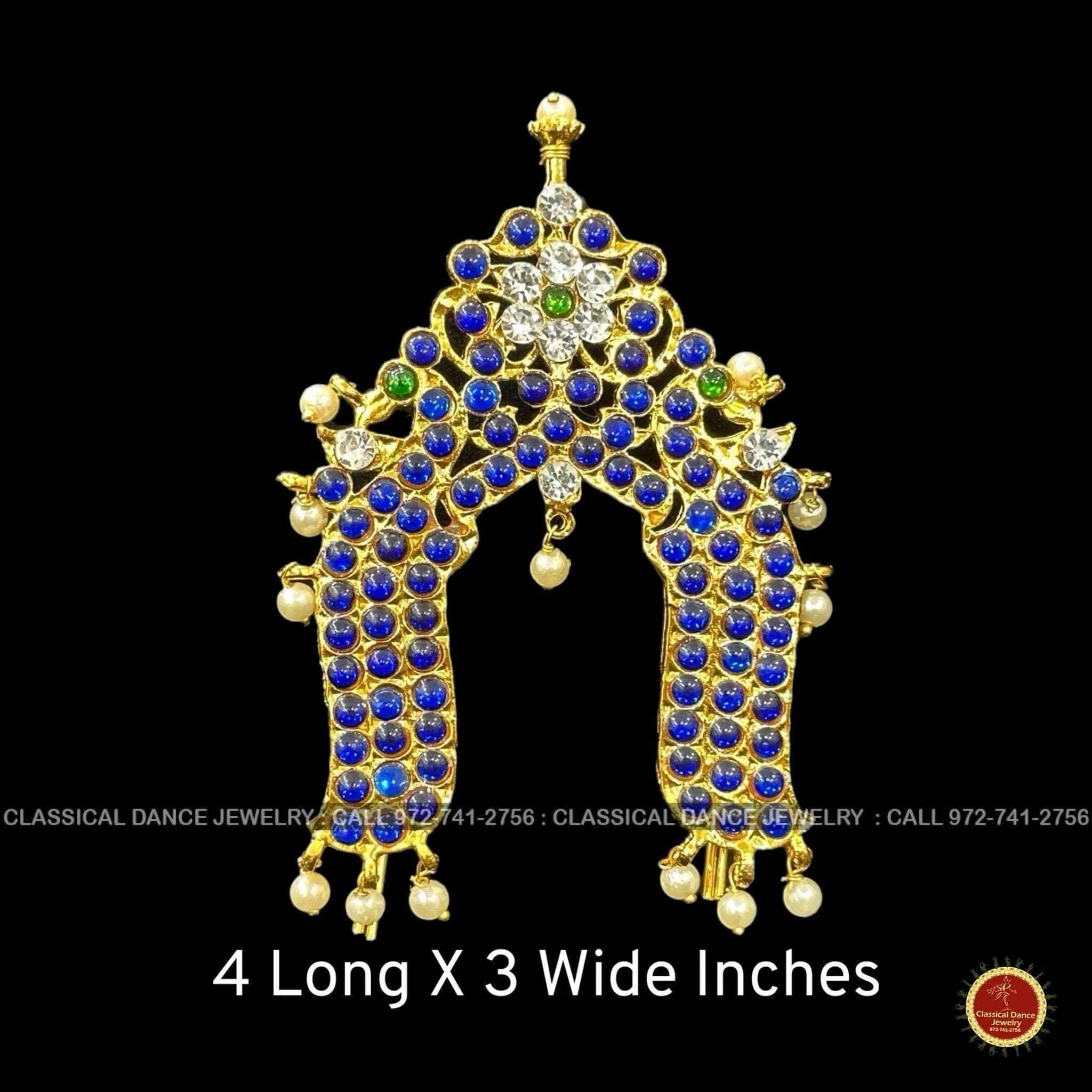 BLUE Temple Kemp Tiara Pin Indian Jewelry | Kireet | Bharatnatyam, Kuchipudi, Engagement, Weddings, Birthdays | Classical Dance Jewelry