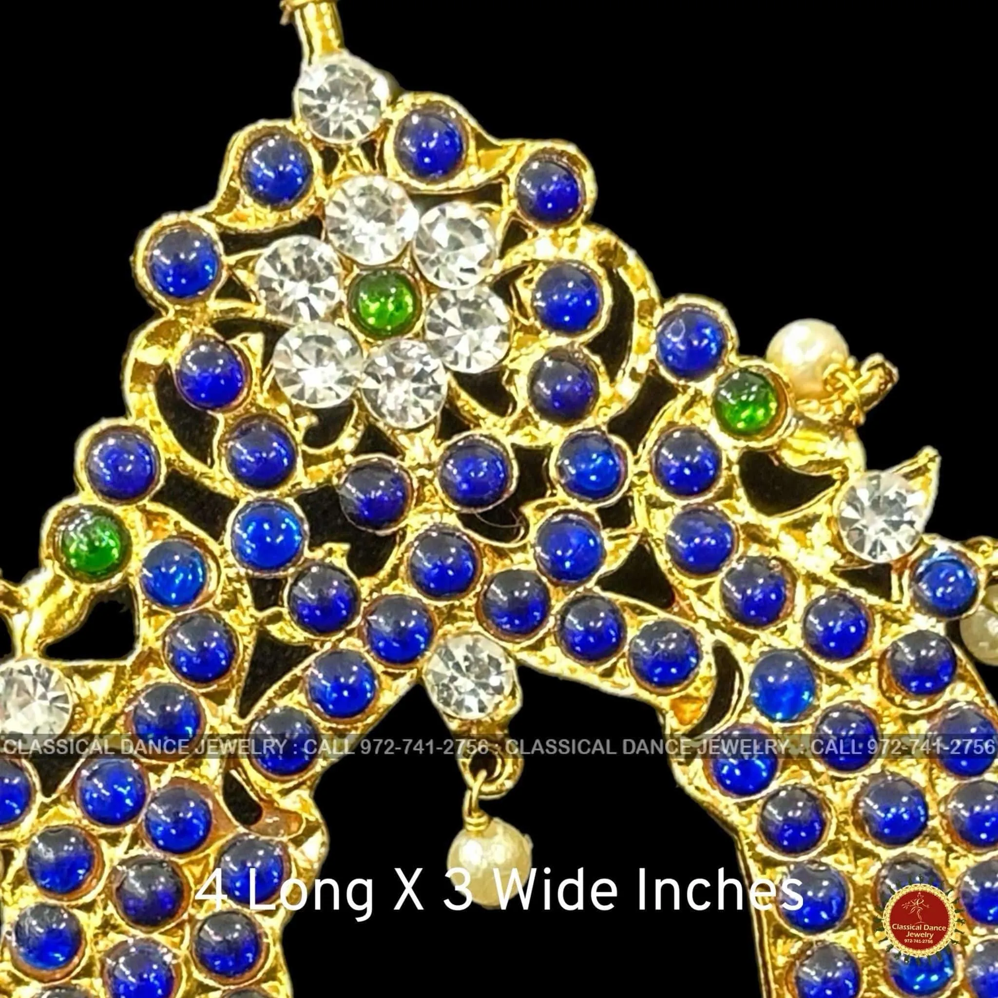 BLUE Temple Kemp Tiara Pin Indian Jewelry | Kireet | Bharatnatyam, Kuchipudi, Engagement, Weddings, Birthdays | Classical Dance Jewelry
