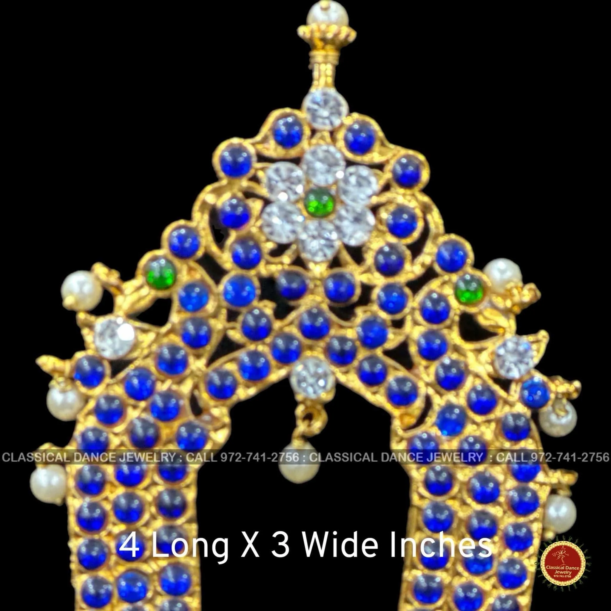 BLUE Temple Kemp Tiara Pin Indian Jewelry | Kireet | Bharatnatyam, Kuchipudi, Engagement, Weddings, Birthdays | Classical Dance Jewelry