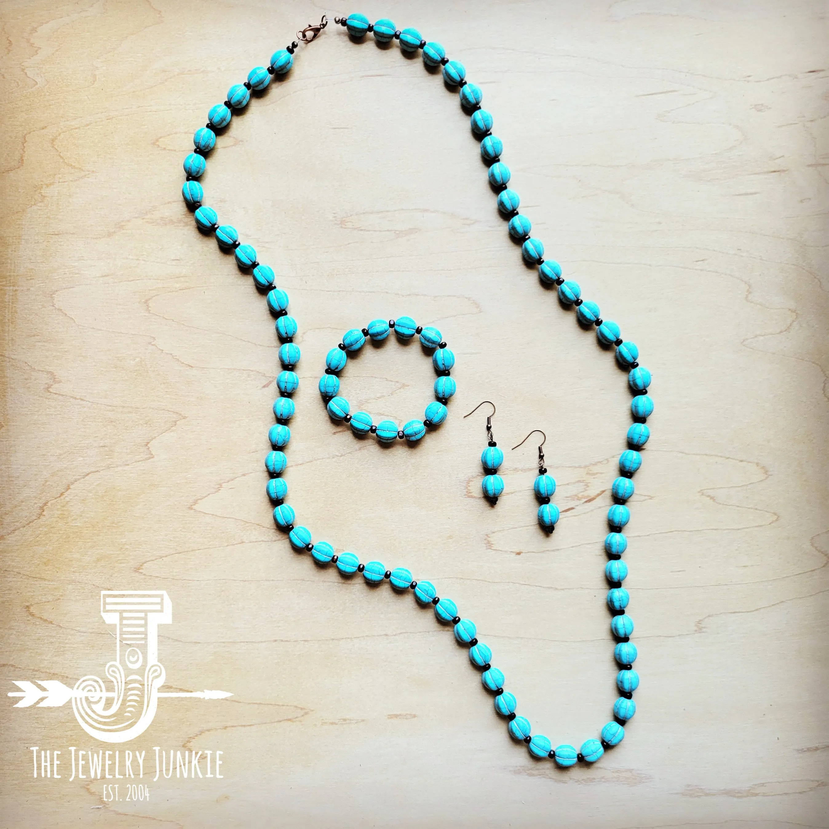 Blue Turquoise Melon Bead Earrings 220z