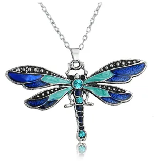 Blue Vintage Bohemian Dragonfly Pendant Necklace Dragonfly Jewelry Chain Birthday Gift 18in.