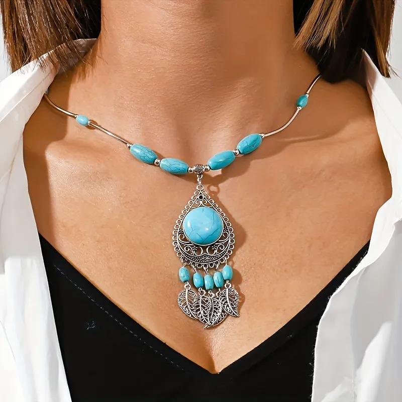 Boho Chic Turquoise Pendant Necklace for Women  Perfect Gift