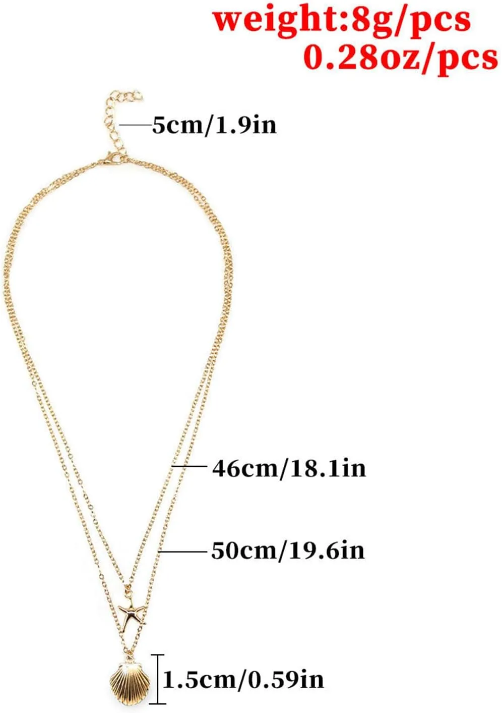 Boho Starfish Seashell Layered Necklace Gold Silver Plated Dainty Charm Double Layer Sea Shell Lucky Stars Ocean Animal Chain Necklace for Women Hawaiian Summer Beach Vacation Trendy Jewelry Gifts