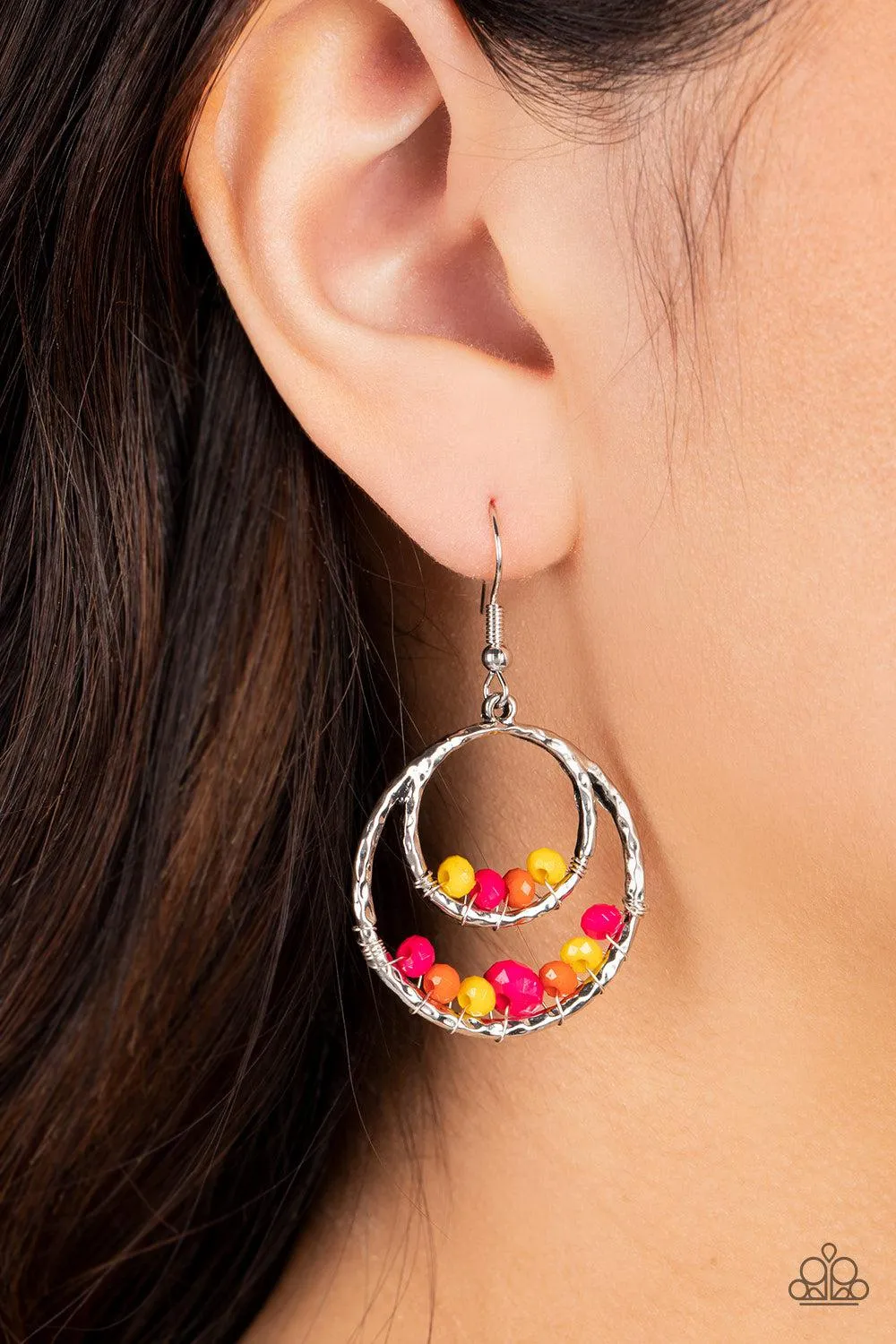 Bustling Beads Multi Pink & Yellow Earrings - Paparazzi Accessories