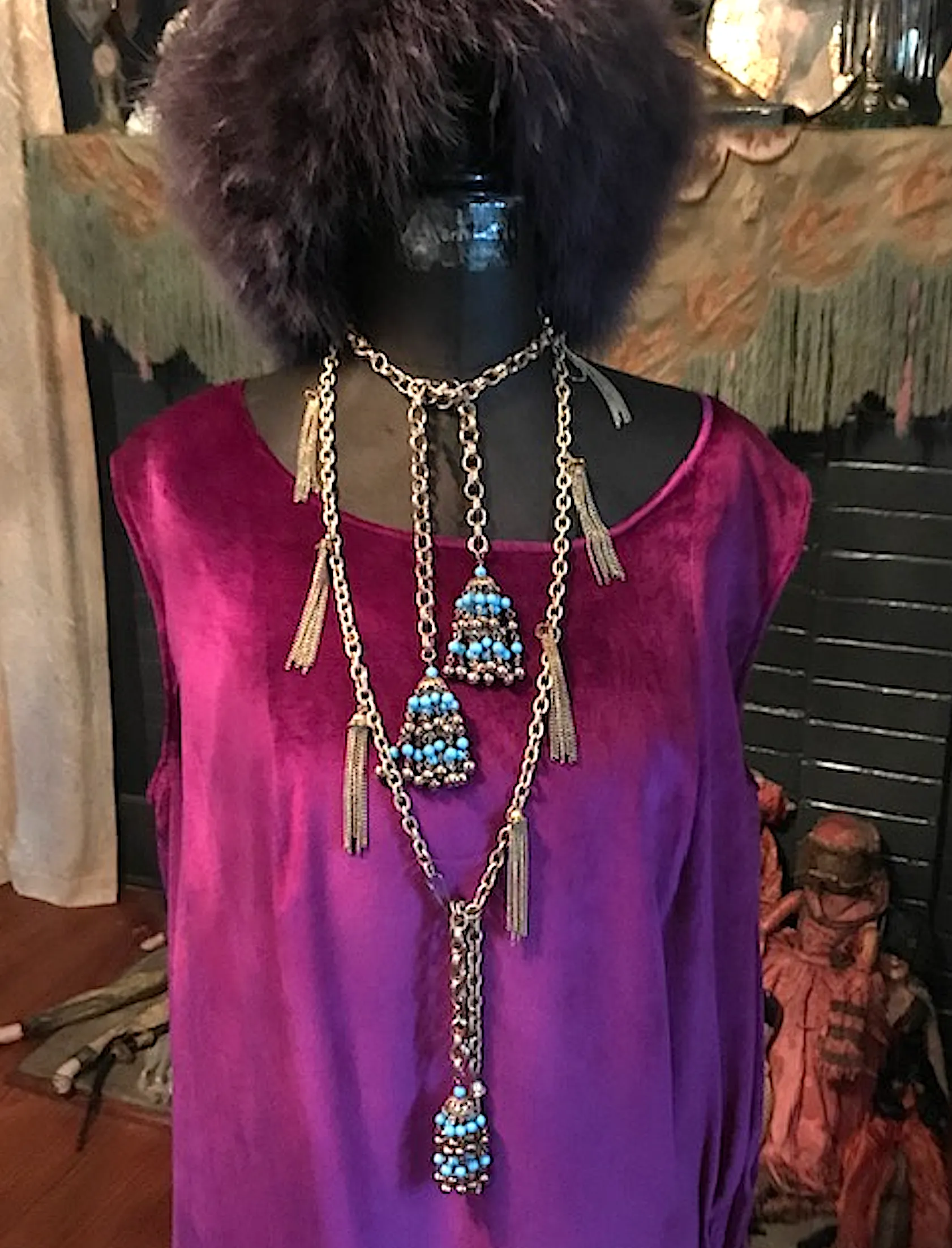 Catherin Baba Inspired Gold Tone Tassel Dangle Wrap Necklace J'Adore