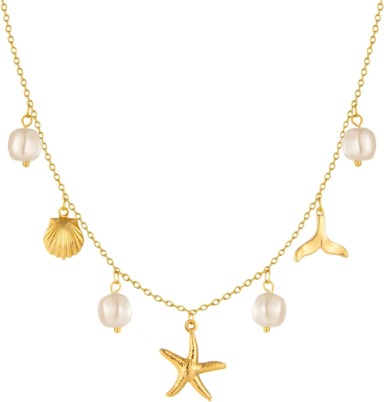 Charm Necklace for Women Pearl Starfish Seashell 14k Gold Summer Beach Surfer Jewelry Necklace Gifts