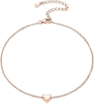 ChicSilver Personalized 925 Sterling Silver Tiny Heart/Moon/Star/Sun/Dot/Triangle Anklets Simple Dainty Foot Jewelry for Women, Silver/Gold/Rose Gold(with Gift Box)
