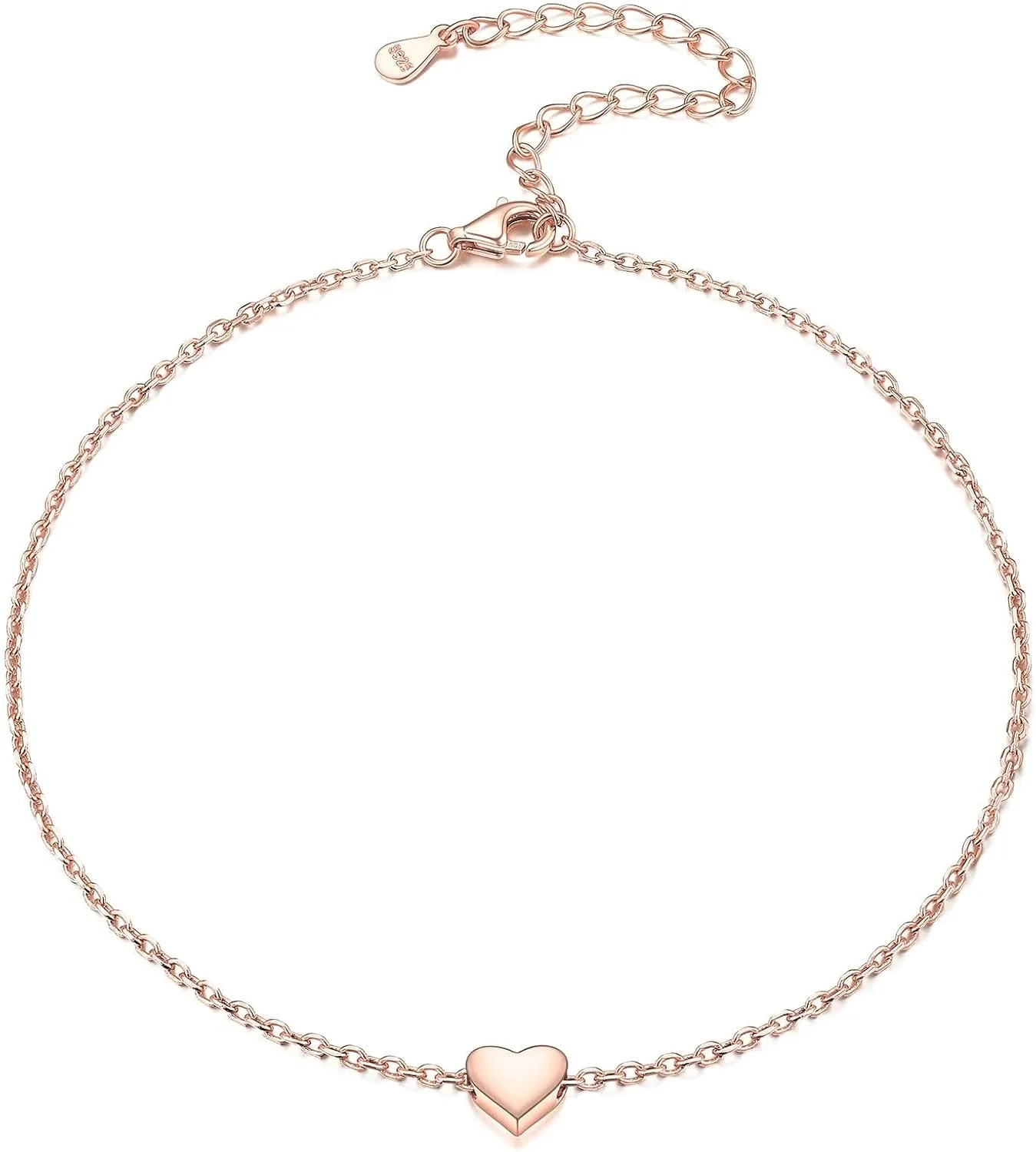 ChicSilver Personalized 925 Sterling Silver Tiny Heart/Moon/Star/Sun/Dot/Triangle Anklets Simple Dainty Foot Jewelry for Women, Silver/Gold/Rose Gold(with Gift Box)