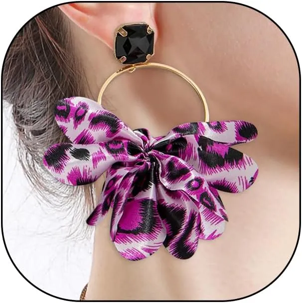 Chunky Leopard Dangle Drop Earrings for Women Statement Leopard Print 80/90s Earrings Exaggeration Cloth Costume Jewelry Gift