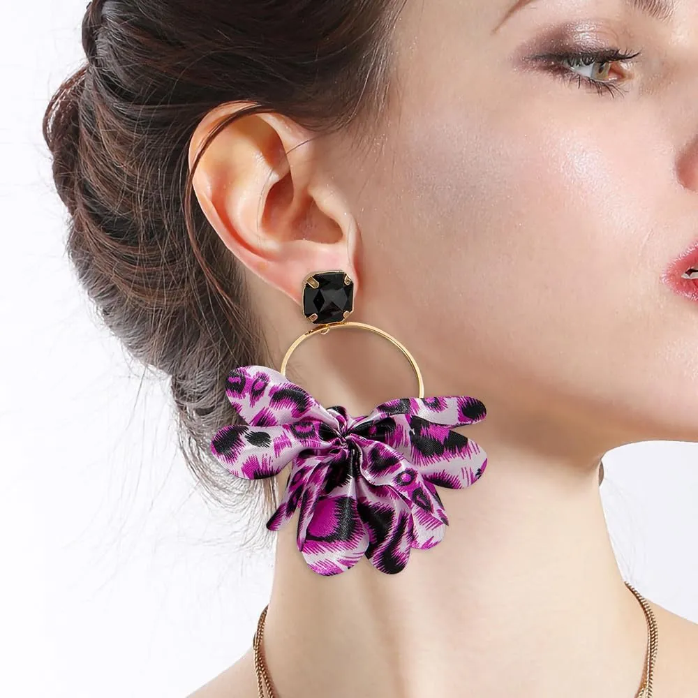 Chunky Leopard Dangle Drop Earrings for Women Statement Leopard Print 80/90s Earrings Exaggeration Cloth Costume Jewelry Gift