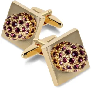Colored Crystal Studded Flower Cuff Links (Purple/Gold, CL-1210)