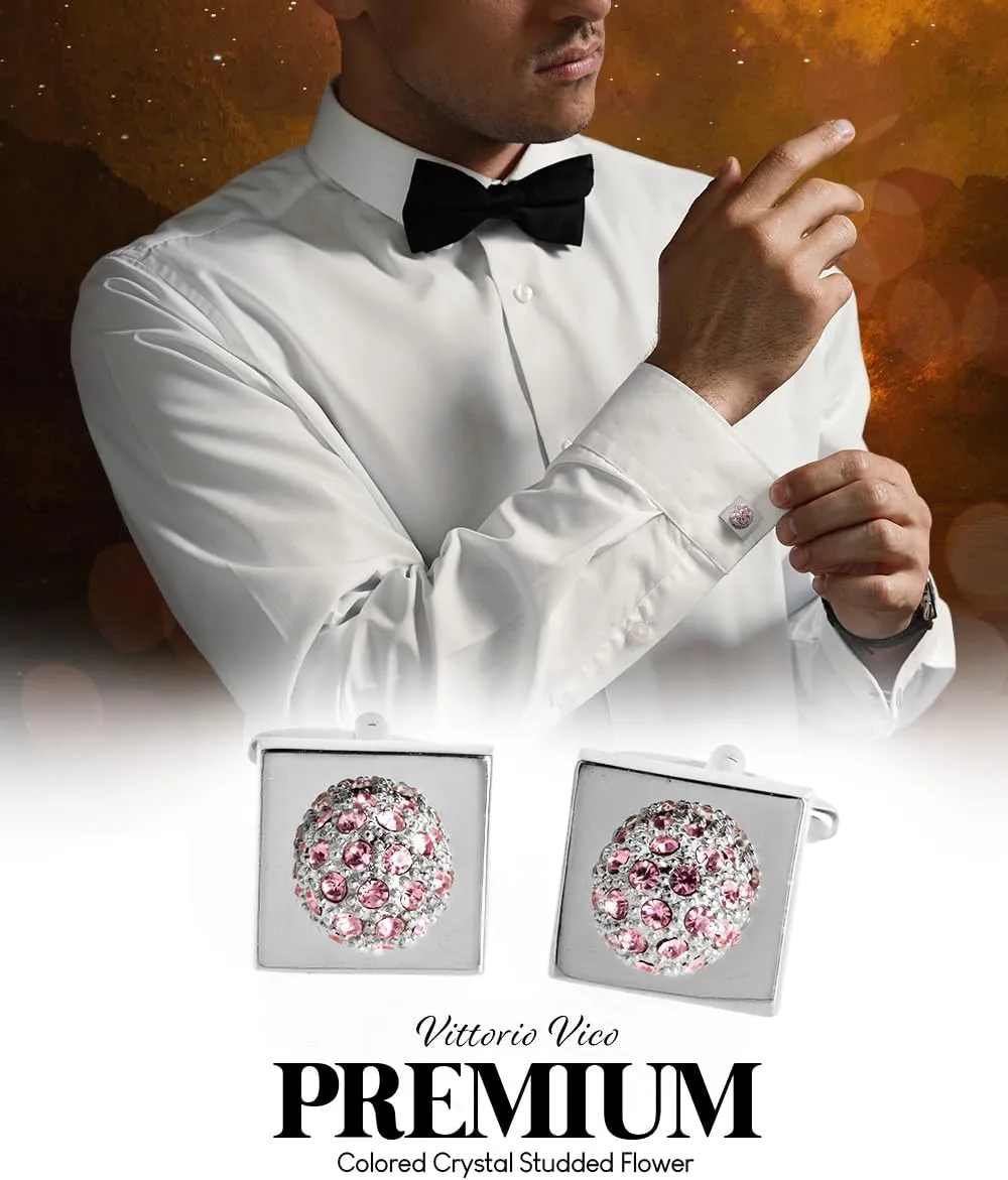 Colored Crystal Studded Flower Cufflinks