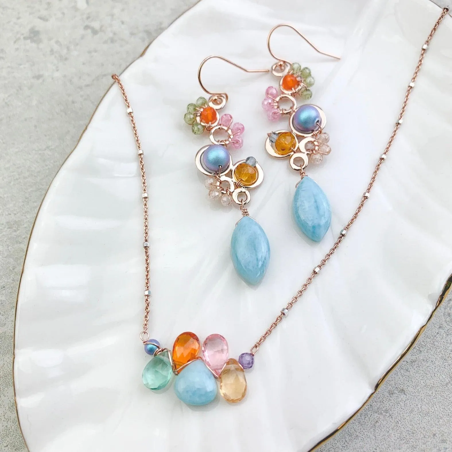 Colorful Larimar Statement Earrings