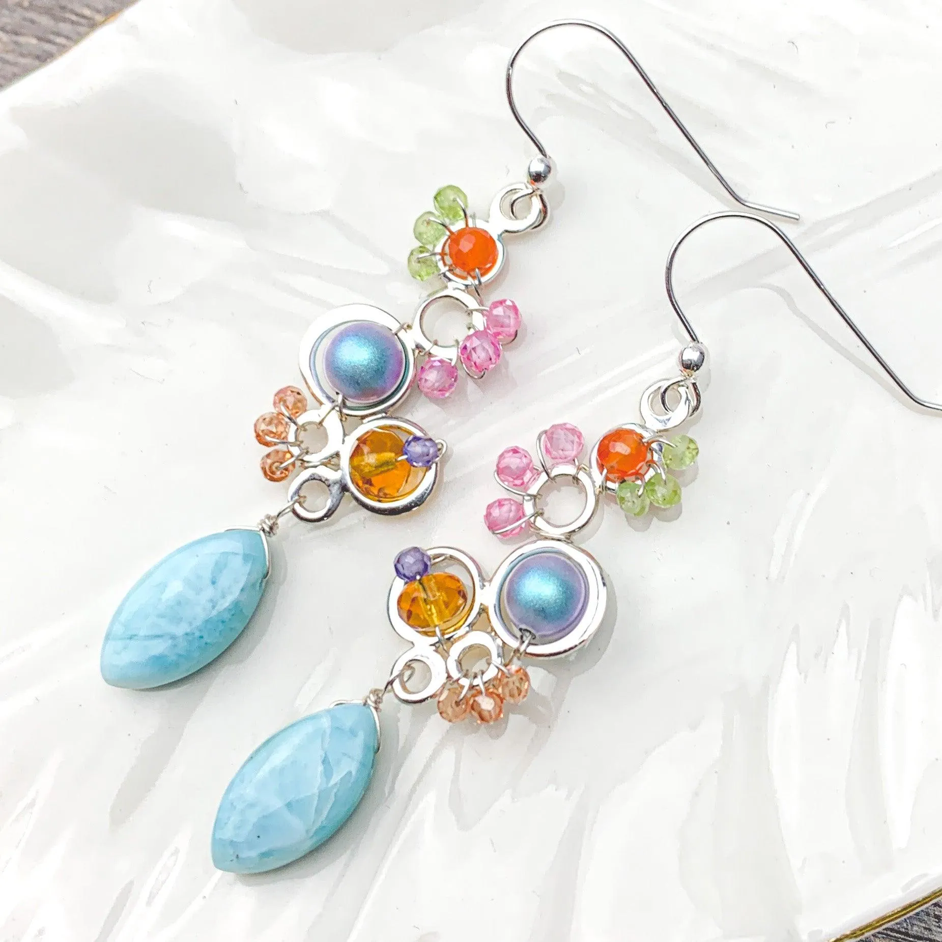 Colorful Larimar Statement Earrings