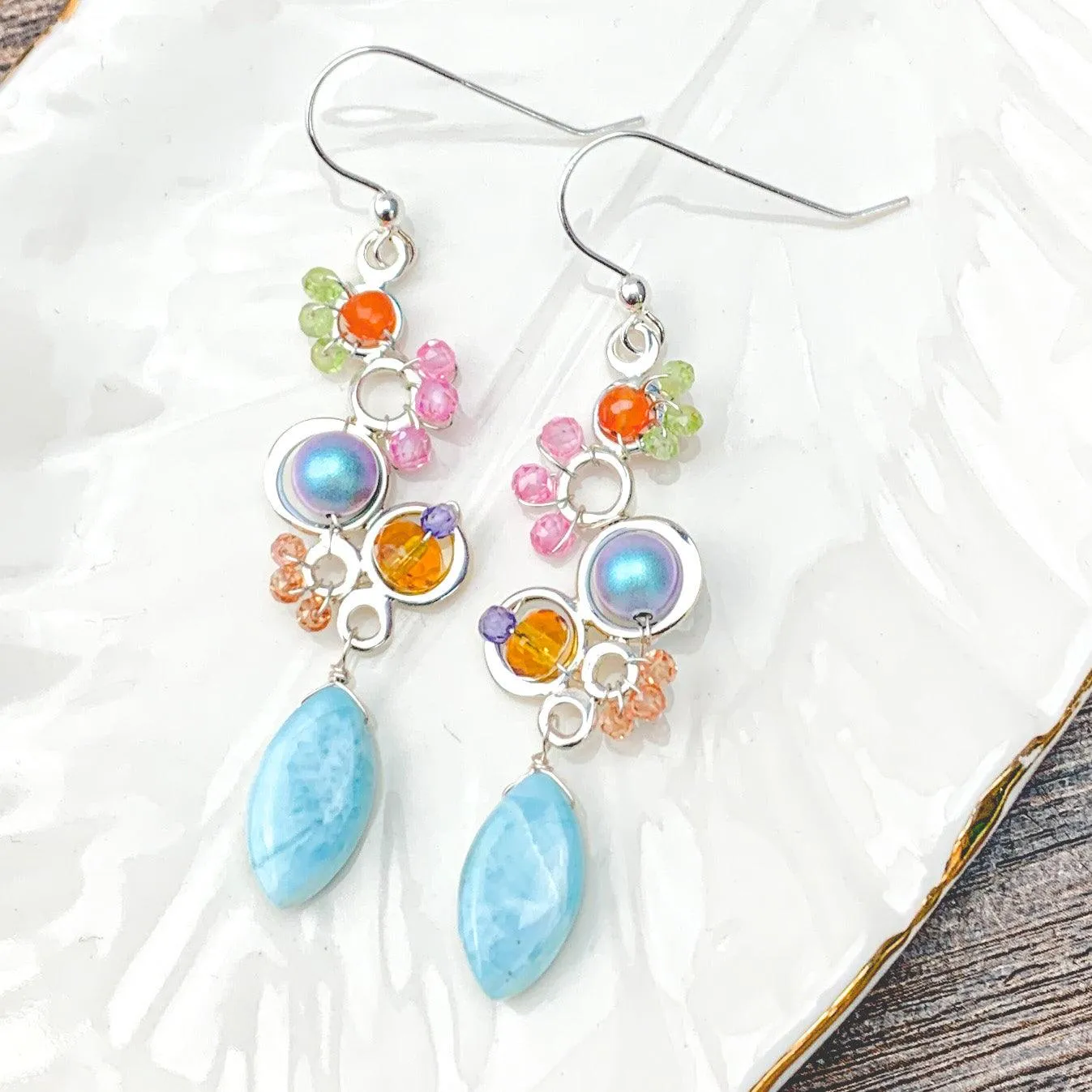 Colorful Larimar Statement Earrings