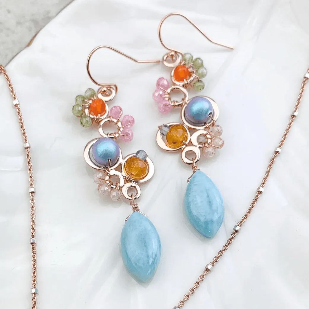 Colorful Larimar Statement Earrings