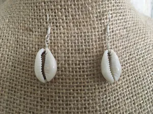 Cowrie Seashell Sterling Silver Earring Set, Boho Beach Girl Shell Earrings