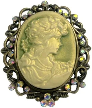 Crystal Accent Victorian Studded Cameo Brooch Pendant