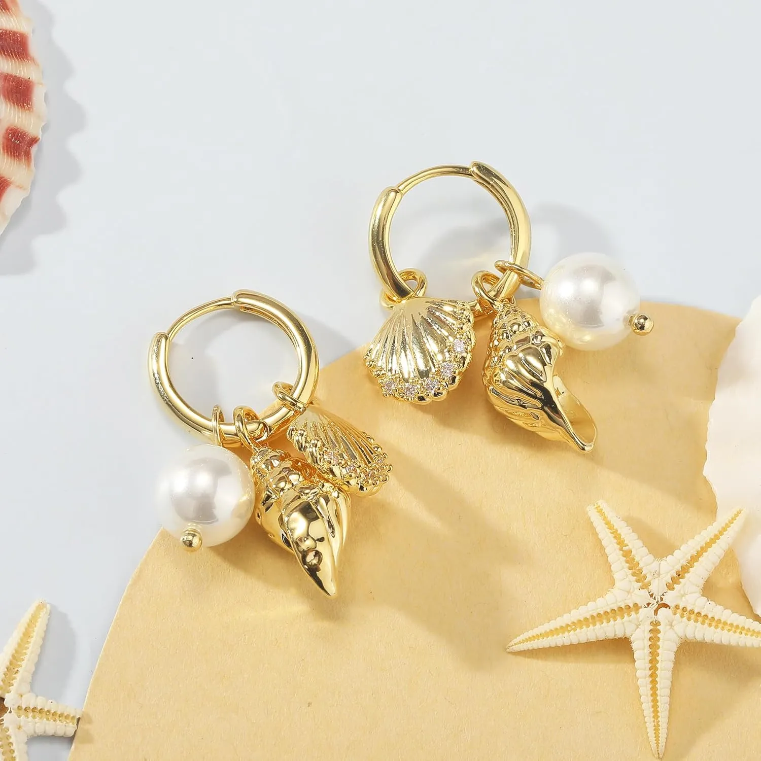 Dangle Gold Charm Earrings for Women 14K Gold Plated Bow Cherry Rose Cubic Zirconia Love Heart Wing Cross Pearl Seashell Huggie Hoop Earrings Drop Cross Earrings Trendy Party Jewelry Gifts for Women
