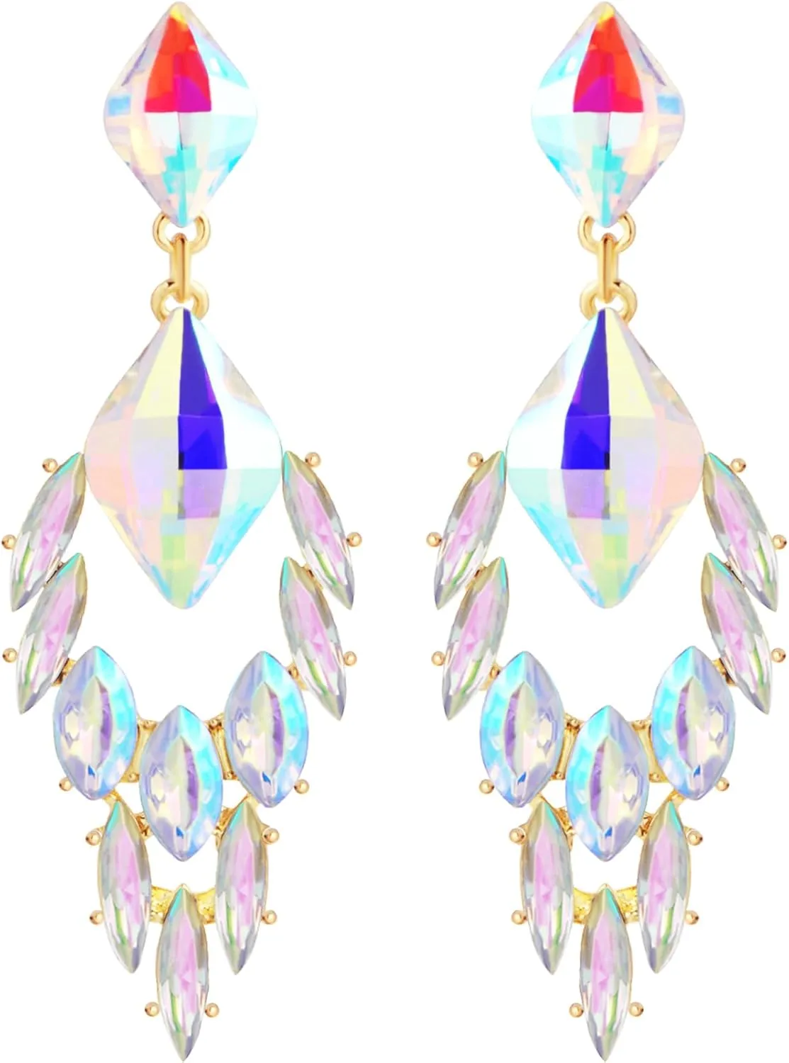 Diamond Austrian Crystal Dangle Oversized Earrings for Women 14K Glod Jewelry