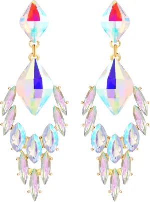 Diamond Austrian Crystal Dangle Oversized Earrings for Women 14K Glod Jewelry