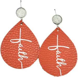 Druzy Agate and Coral Leather "Faith" Earrings - E19-2907