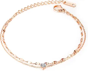 DS Simple Charm Anklet for Women14k Rose Gold plating Beach Dainty Cute Tiny Adjustable Stainless steel ankle bracelets Personalized Foot chain Jewelry Gifts for Mom Wife