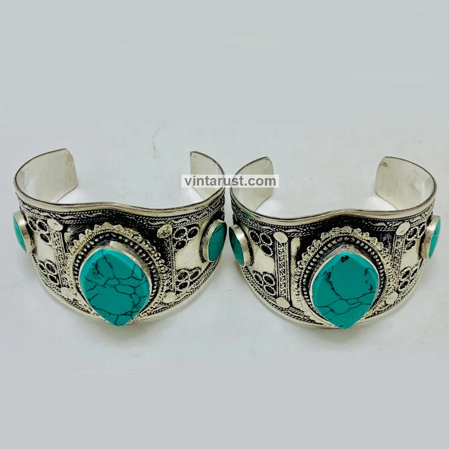 Ethnic Green Stone Handcuff Bracelet