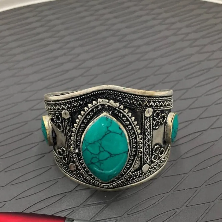 Ethnic Tribal Stone Adjustable Handcuff Bracelet