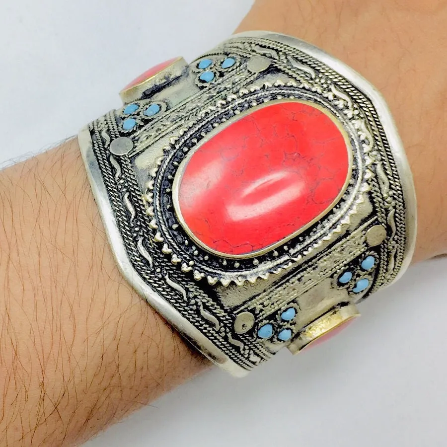 Ethnic Tribal Stone Adjustable Handcuff Bracelet