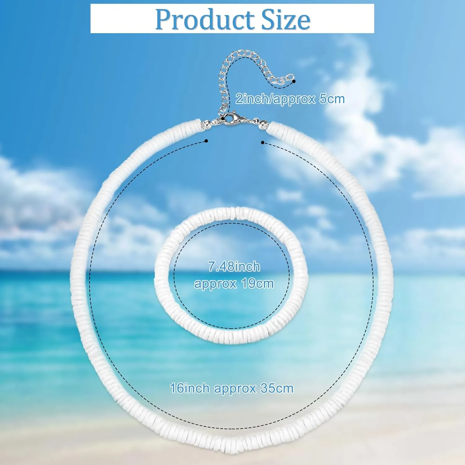 FASACCO Puka Shell Necklace Bracelet Set White Shell Necklace Beach Seashell Necklace Bracelet Hawaiian Surfer Bracelet Necklace Pookah Shells Necklace for Men Women