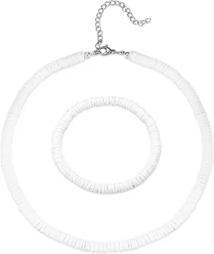 FASACCO Puka Shell Necklace Bracelet Set White Shell Necklace Beach Seashell Necklace Bracelet Hawaiian Surfer Bracelet Necklace Pookah Shells Necklace for Men Women