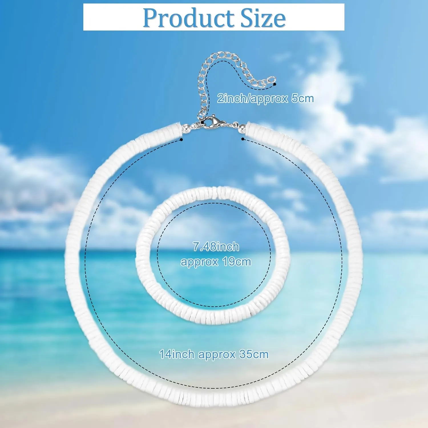 FASACCO Puka Shell Necklace Bracelet Set White Shell Necklace Beach Seashell Necklace Bracelet Hawaiian Surfer Bracelet Necklace Pookah Shells Necklace for Men Women
