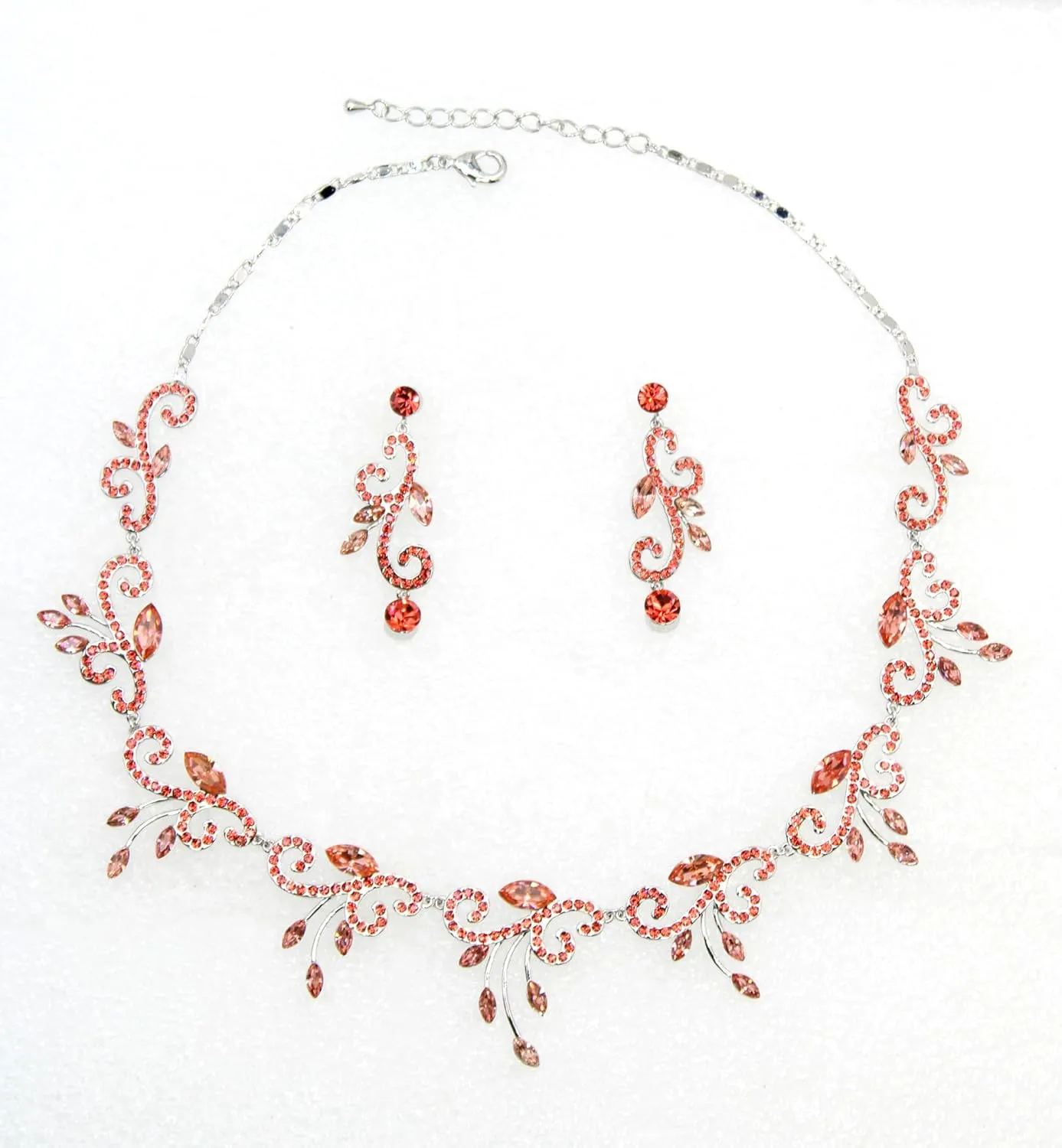 Faship Gorgeous Rhinestone Crystal Floral Necklace Earrings Set